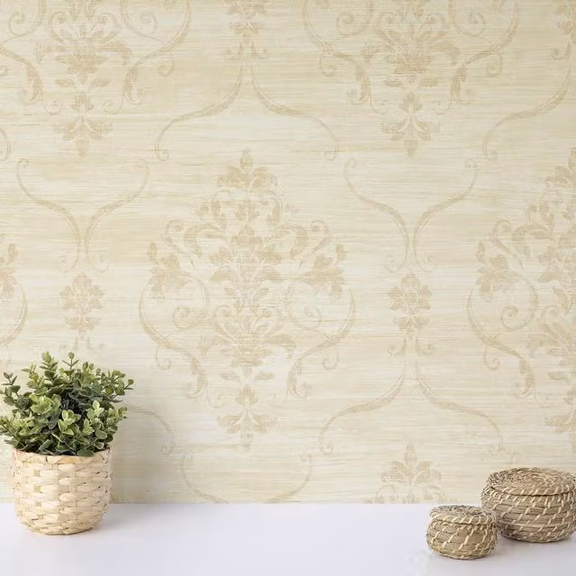 Wallquest Josette Classical Damask Floral Wallpaper in Gold, Grey and Beige