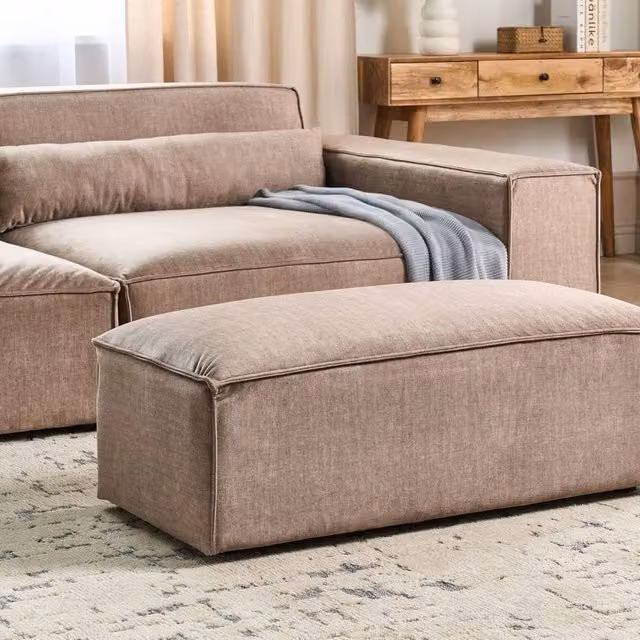 Wyld Haus Soft Body Brown Fabric Rectangular Ottoman