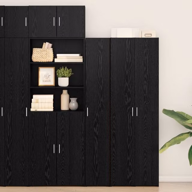 Berkfield Home Modern Black Oak Highboard with Hinged Doors and Internal Shelves, W/D/H: 30 x 42.5 x 185 cm – 1