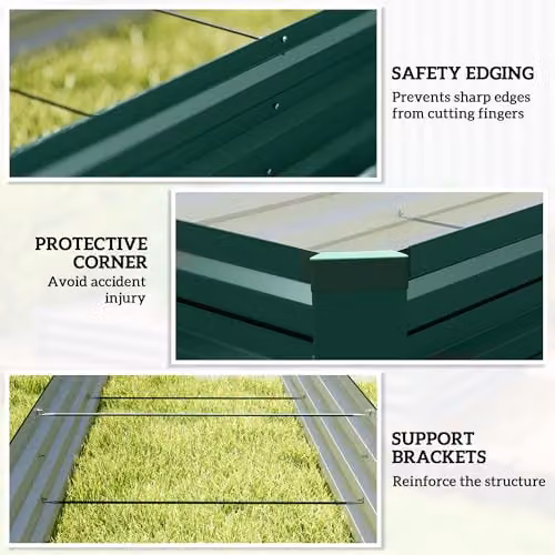 Outsunny Galvanised Steel Raised Bed for Ornamental Gardens, Green, W: 60 cm, D: 60 cm, H: 30 cm – 5