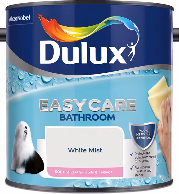 Dulux Easycare Bathroom Soft Sheen Paint, White, 2.5 l – 3