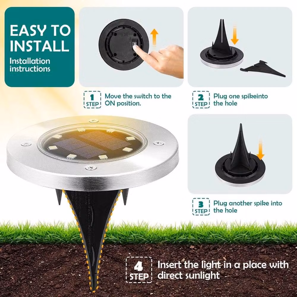 NESTLUNE 8-Pack Solar LED Outdoor Path Lights in Silver, Diameter: 40 cm, Height: 25 cm – 5