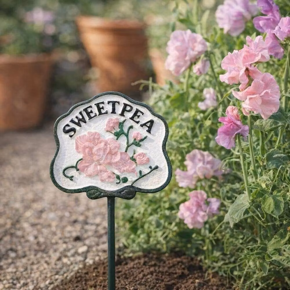 Gifts Direct 2 U Metal Sweet Pea Garden Plant Marker and Vegetable Sign in White and Multicolour – 4