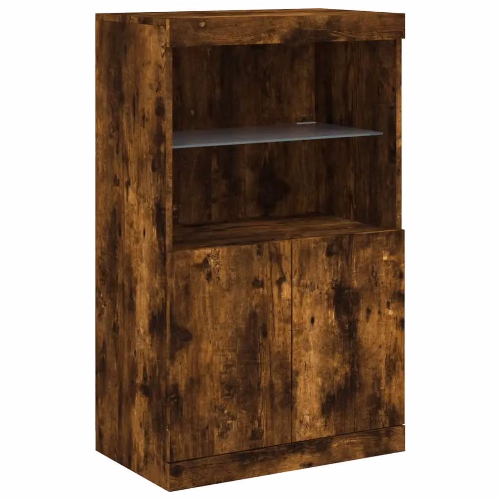 Berkfield Home Set of 3 Modern Sideboards with LED Lights in Smoked Oak Brown MDF – 6