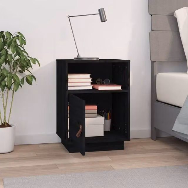 Berkfield Home Beautiful Bedside Cabinet in Black Solid Pine, W/D/H: 40 x 34 x 55 cm
