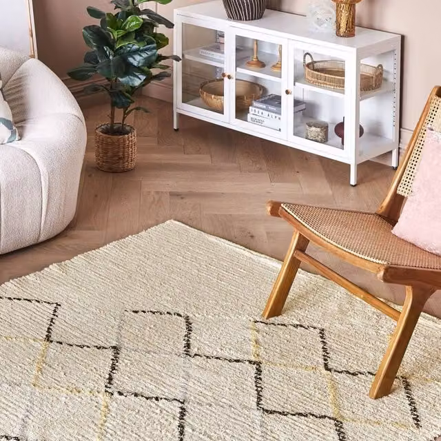 Wyld and Coco Beige Cotton Geometric Hand-Tufted Rectangular Area Rug W: 160 cm, L: 230 cm – 1