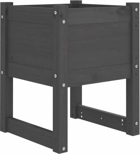 Berkfield Home Grey Solid Wood Pine Planter W/D/H: 40 x 40 x 52.5 cm