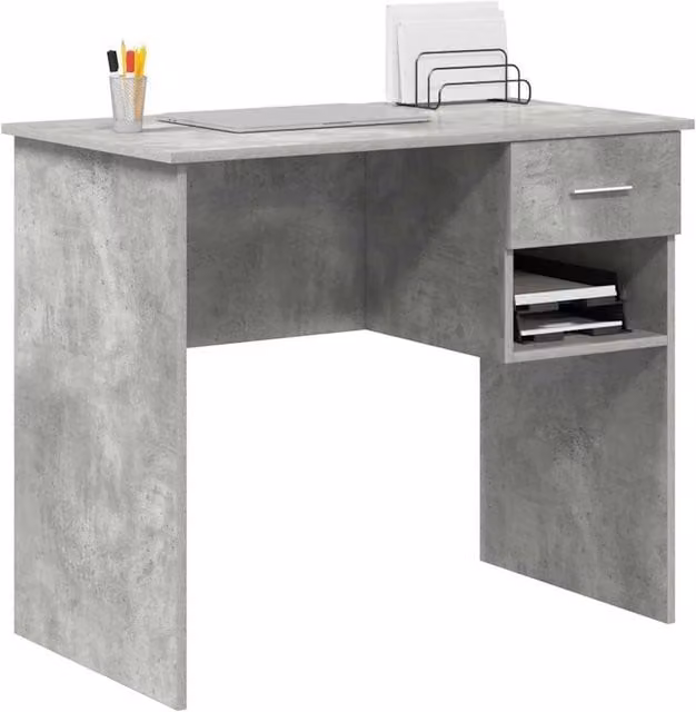 Berkfield Home Traditional Writing Desk with Storage in Concrete Grey W/D/H: 90 x 49.5 x 75 cm