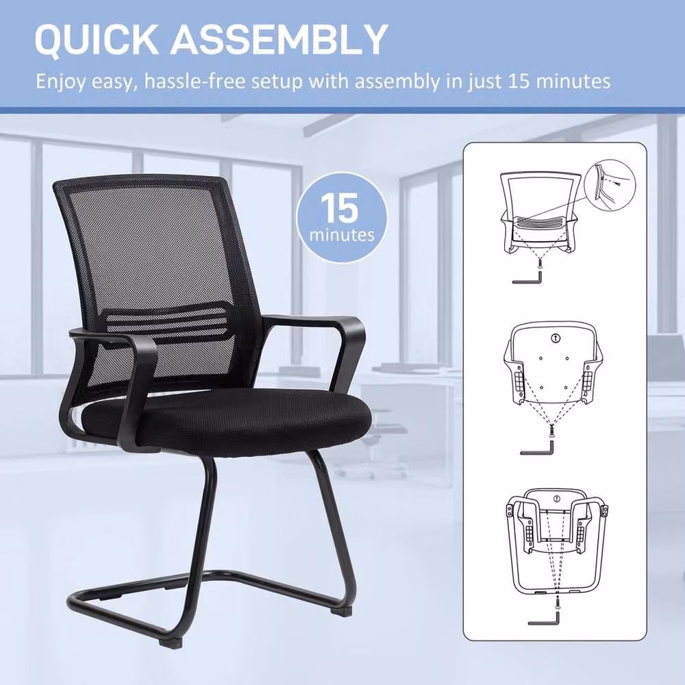 NESTLUNE Black Fabric Meeting and Conference Office Chair with Armrests – 4