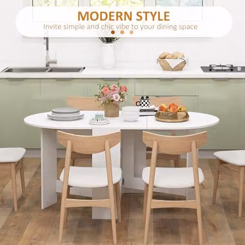 HOMCOM Oval Folding Dining Table in White with Butterfly Drop Leaf for Small Spaces, W/D/H: 163 x 80 x 75 cm – 3