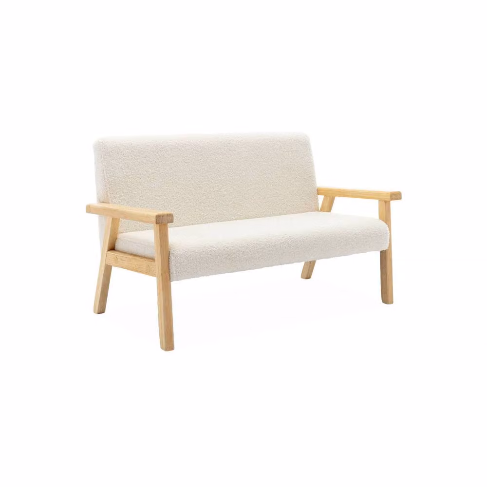 Sweek 2-Seater Children's Bench in White Bouclé Fabric and Rubberwood, W/D/H: 84.0 x 43.5 x 25.0 cm – 2