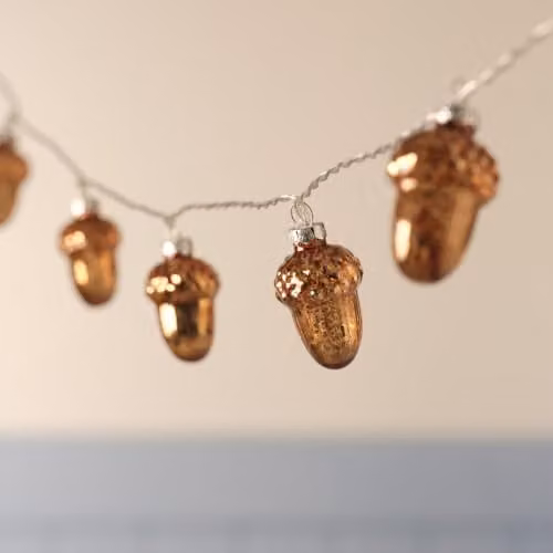 Lights4fun 10 Glass Acorn LED Fairy Lights in Burnt Orange and Transparent with Warm White Light – 2