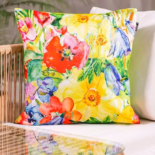 ICON Painterly Floral Outdoor Cushion Set of 4, Purple Multicolour, W/D/H: 43 x 43 x 43 cm – 2