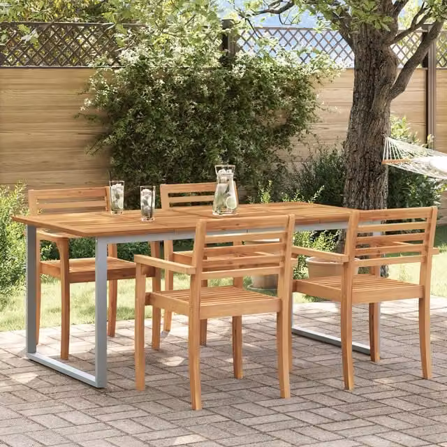 Berkfield Home Outdoor Dining Table in Grey and Brown, Steel and Acacia Wood, W/D/H: 180 x 90 x 75 cm