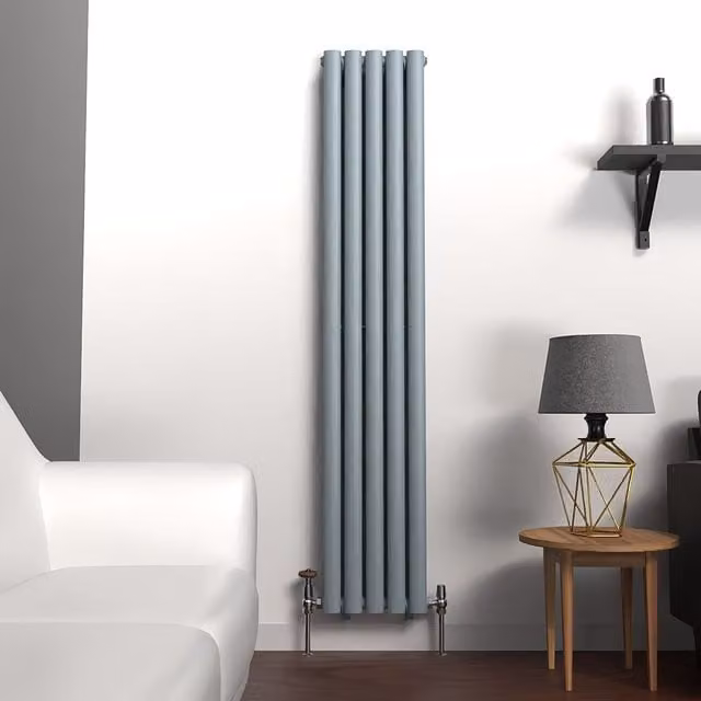 Lux Heat Oval Coloured Vertical Radiator in Pebble Grey, H 160 cm x W 30 cm