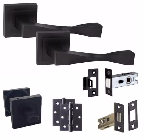 Golden Grace Astrid Matt Black Bathroom Door Handle Set