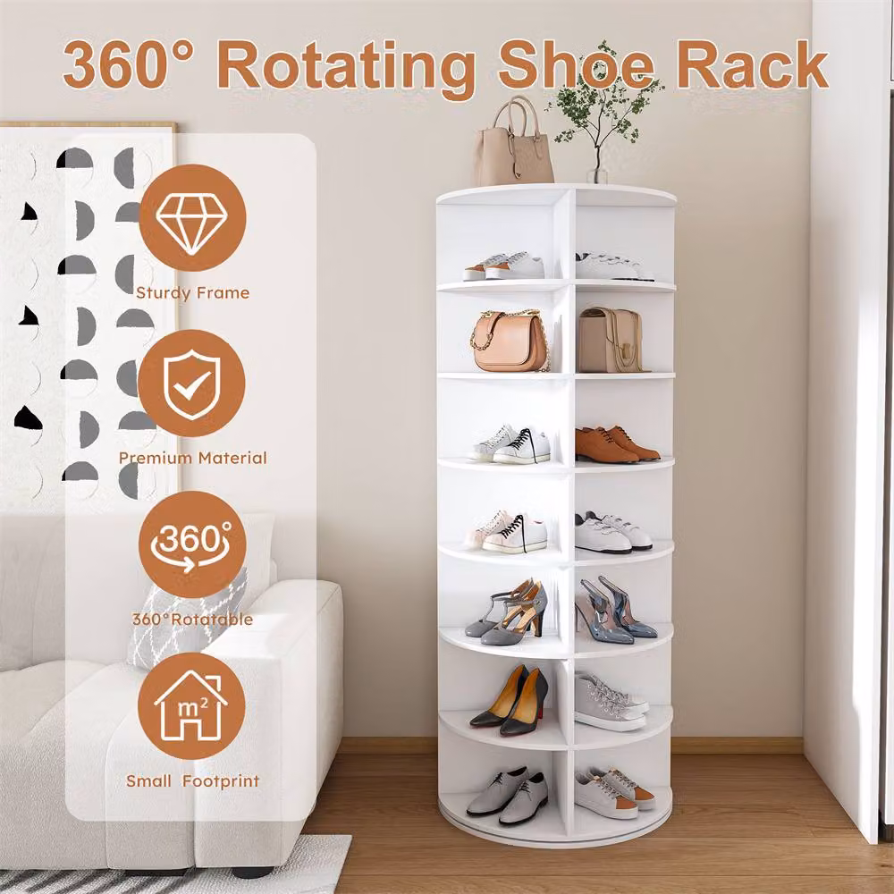 Direct Wicker White 7-Tier Freestanding Rotating Shoe Tower for 28 Pairs – 1