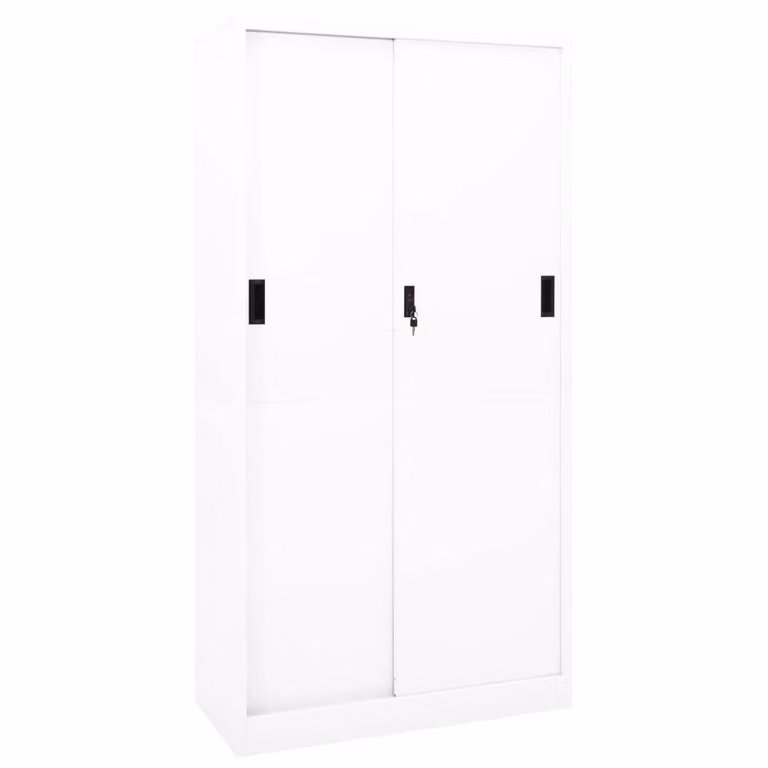 Berkfield Home Office Steel Cabinet with Sliding Doors, White, W/D/H: 90 x 40 x 180 cm