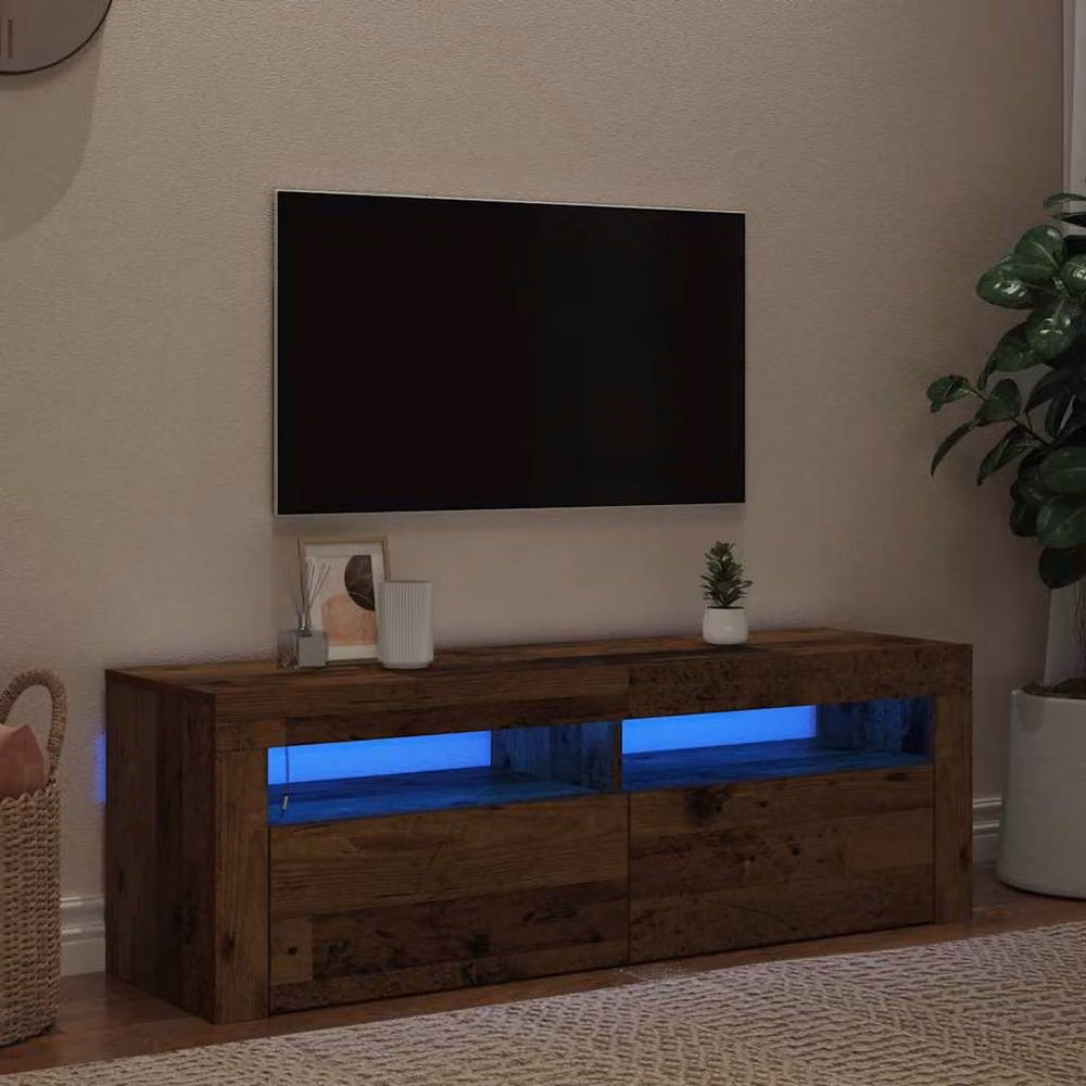Berkfield Home Modern TV Cabinet with LED Lights in Brown, W/D/H: 120 x 35 x 40 cm – 3