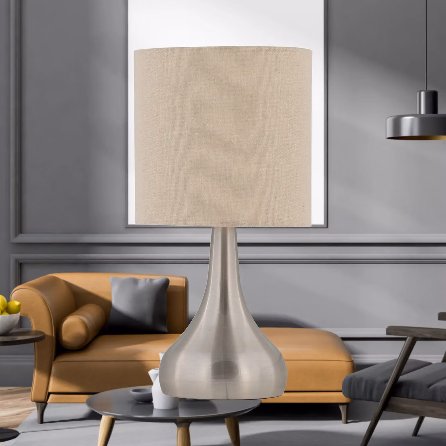 First Choice Lighting Romana Set of 2 Brushed Chrome Touch Table Lamps with Silver Linen Shades – 3