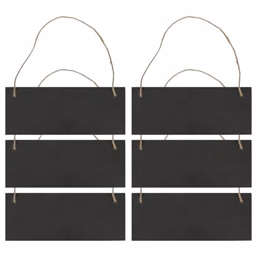 Nicola Spring Pack of 6 Black Rectangular Slate Memo Boards with Rope, W/H: 25 x 10 cm