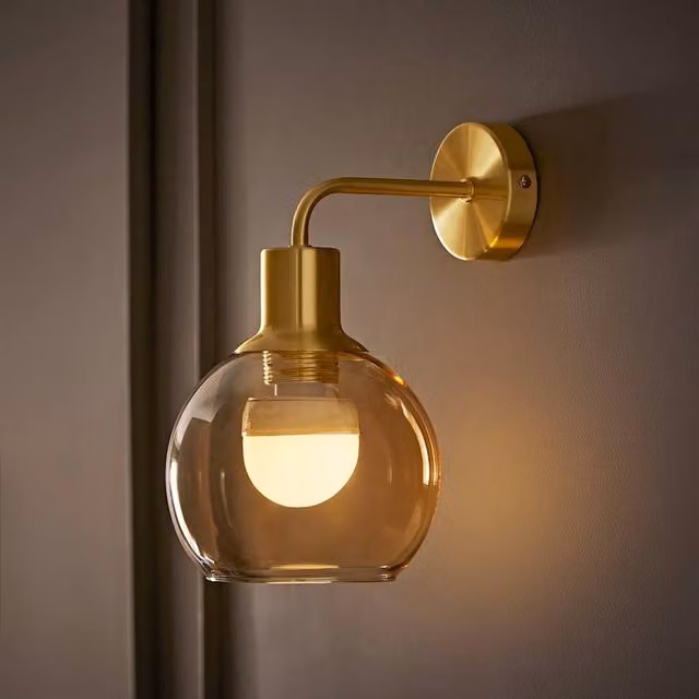 ValueLights Bellamy Glass Globe Rechargeable Wall Light in Gold/Brass