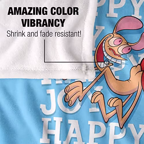 LOGOVISION Ren and Stimpy Happy Happy Joy Joy Super Soft Fleece Throw Blanket, White, W/D/H: 152 x 127 cm – 2