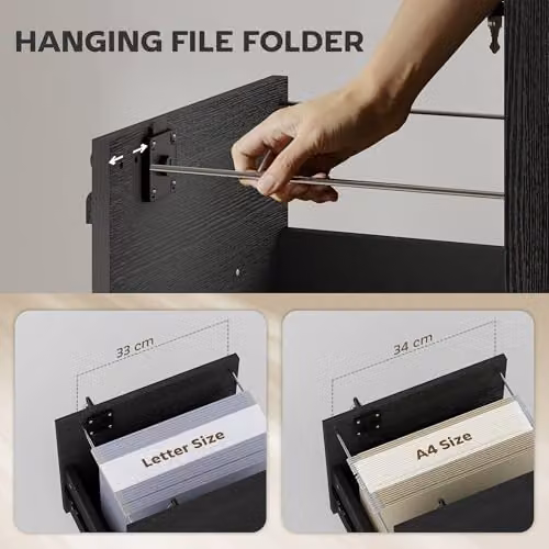 HOMCOM Rolling File Cabinet with 2 Drawers and Castors, Black – 5