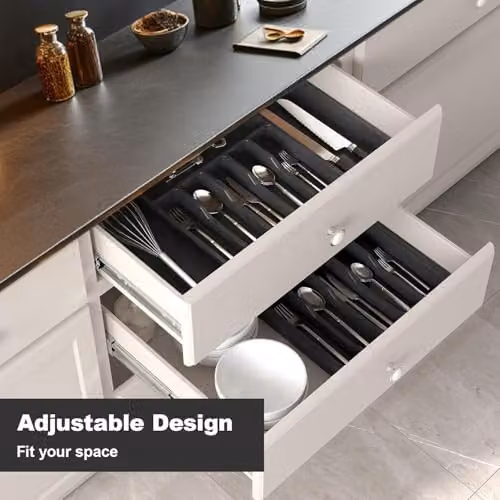 MantraRaj Expandable Plastic Cutlery Drawer Organiser and Kitchen Utensil Tray in Black – 2