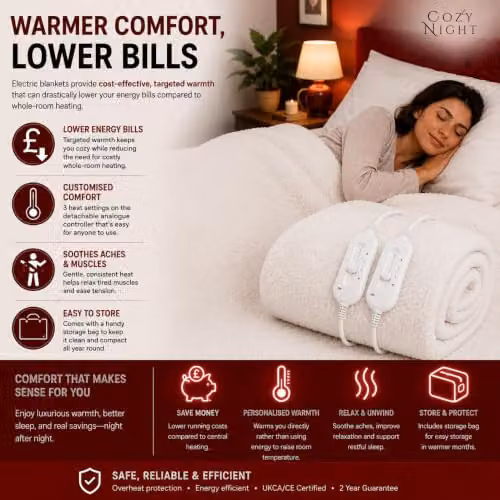Cozy Night Double Electric Fleece Fitted Underblanket in White, W/D/H: 140 x 190 cm – 6