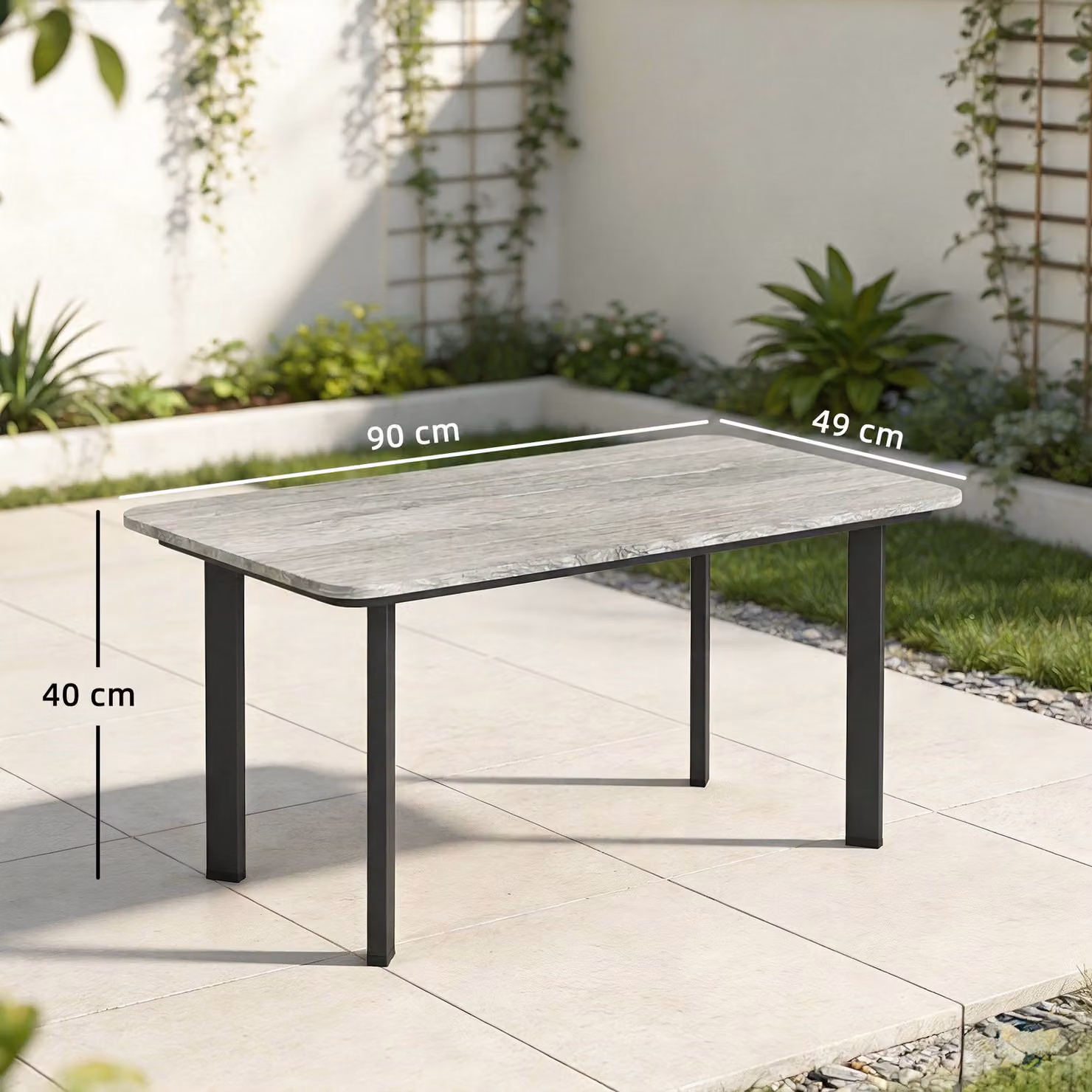 Outsunny Modern Rectangular Outdoor Garden Coffee Table with WPC Slatted Top and Metal Frame, Grey – 3