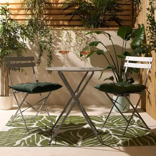 OHS Modern Metal Bistro Garden Set with Round Table and 3 Chairs in Matt Grey