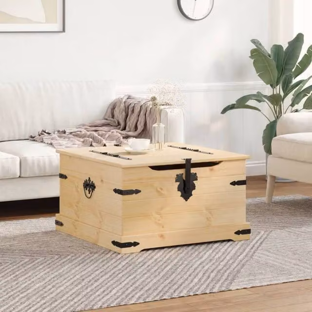 Berkfield Home Corona Storage Box in Light Brown Waxed Solid Pine, W: 78 cm, D: 78 cm, H: 45 cm – 1