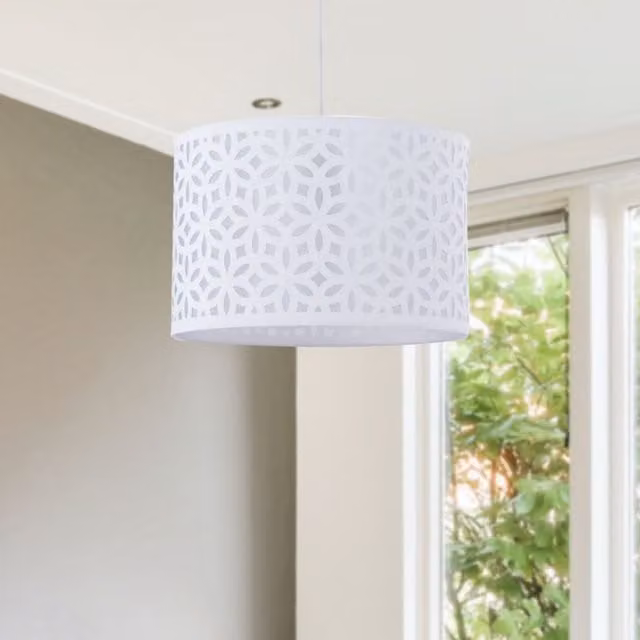 First Choice Lighting White Laser Cut Cylinder Pendant Lightshade, Diameter: 30 cm