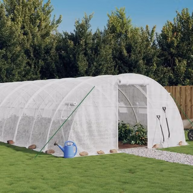 Berkfield Home White Steel Frame Greenhouse W/D/H: 8 x 4 x 2 m