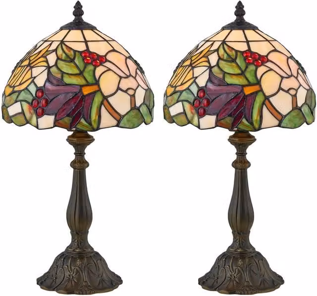 First Choice Lighting Burton Tiffany Floral Set of 2 Table Lamps, Bronze, Height: 47 cm – 1