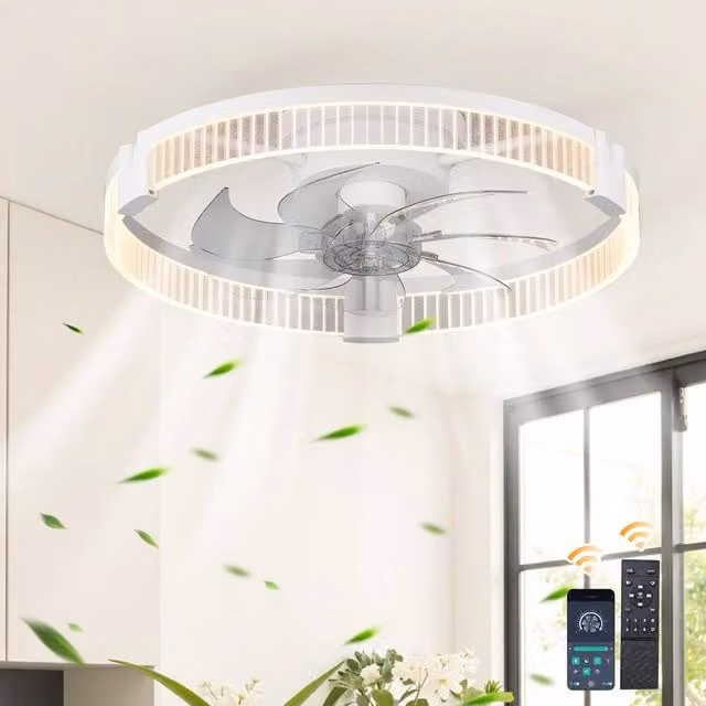 Garwarm Modern LED Dimmable Ceiling Fan with Remote Control in White