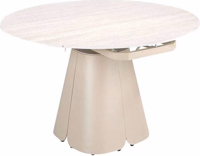 Angel Cerda Extendable Round Ceramic Dining Table with Steel Base in Beige and Sand, W/D/H: 130 x 130 x 76 cm