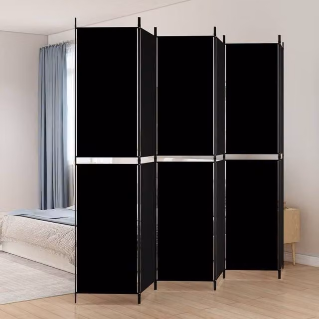 Berkfield Home 6-Panel Fabric Room Divider in Black, W: 300 cm, H: 220 cm