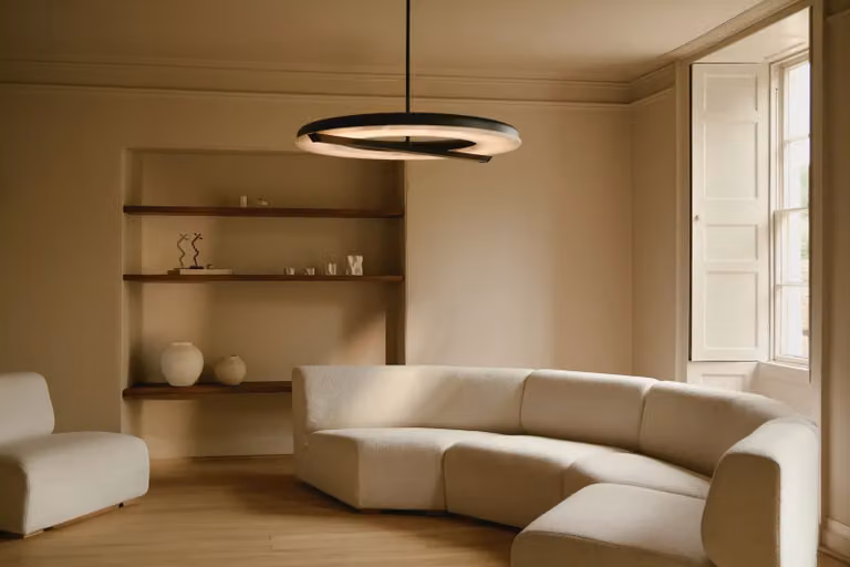CTO Lighting Ceres Suspended Ring Pendant Light in White or Black Stone and Metal