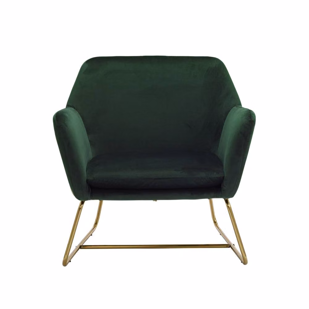 Wyld Haus Marseille Forest Green Velvet Armchair with Gold Metal Legs – 2
