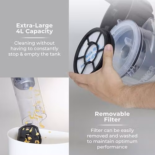 Tower TXP30PET Reach Bagless Upright Vacuum Cleaner with Cyclonic Technology and Pet Hair Attachment, 400W, Platinum and Black – 3