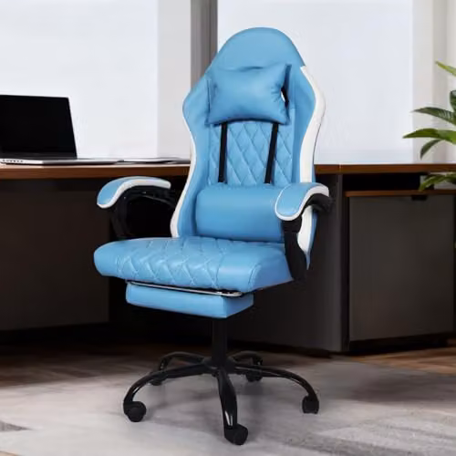 Levede Blue and White Ergonomic Gaming Chair with Headrest, Adjustable Height and Swivel Function – 8