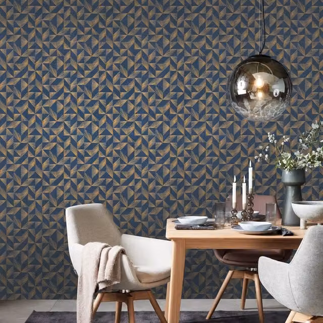 Anaglypta Highlights Cosmopolitan RD8144 Navy Blue Abstract Geometric Art Deco Paintable Wallpaper Roll