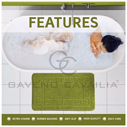 Gaveno Cavalia Greek 2 Piece Cotton Bath Set in Green, including Bath Mat W: 80 cm, D: 50 cm and Pedestal Mat W: 50 cm, D: 40 cm – 3