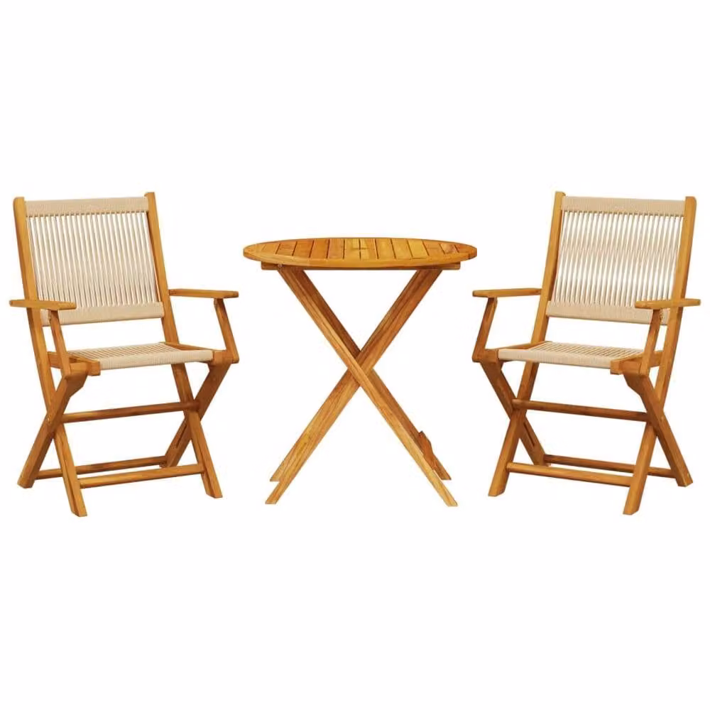 Berkfield Home 3 Piece Bistro Set in Beige with Acacia Wood and Polypropylene – 2