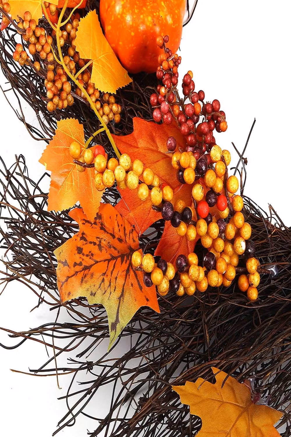 Garden Sanctuary Realistic LED Autumn Wreath with Orange Artificial Maple Leaves – 4