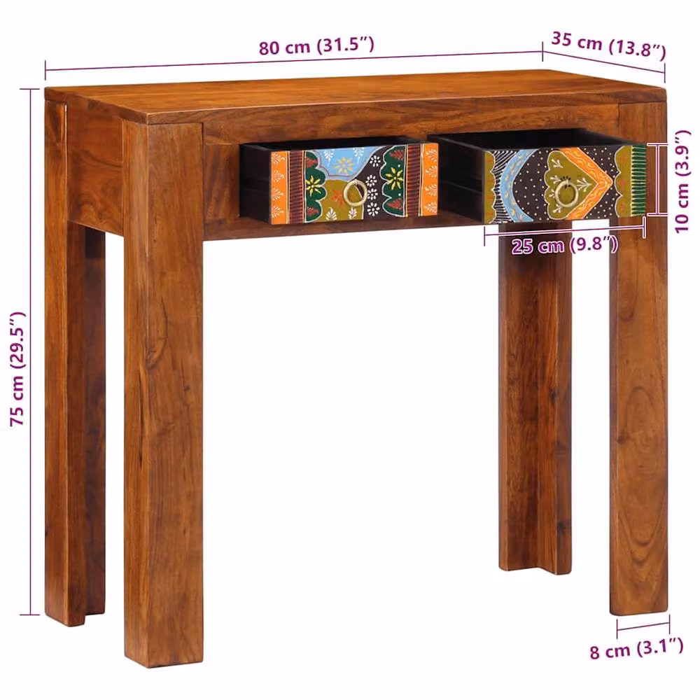 Berkfield Home Rustic Acacia Solid Wood Console Table, Brown, W/D/H: 80 x 35 x 75 cm – 5