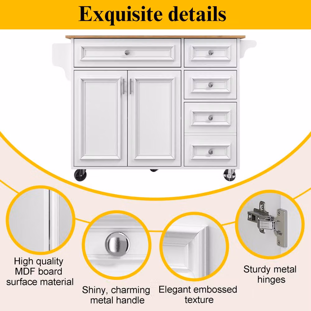 Rolipo White Foldable Kitchen Island Serving Trolley with Storage Cabinet and Vintage Matt Finish – 2