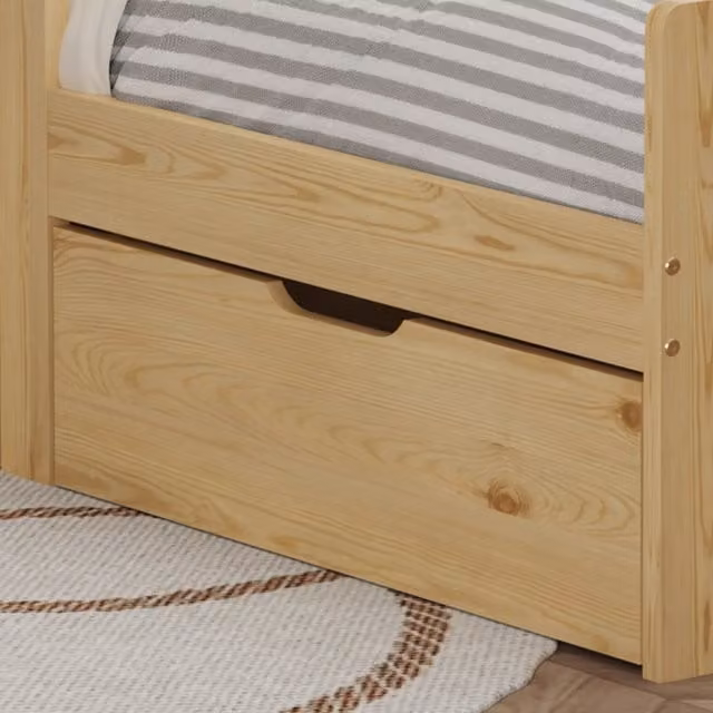 WestWood Solid Wood Montessori Toddler Bed Frame with Underbed Storage Drawer and Safety Rail in Natural Wood, 90 x 190 cm – 1